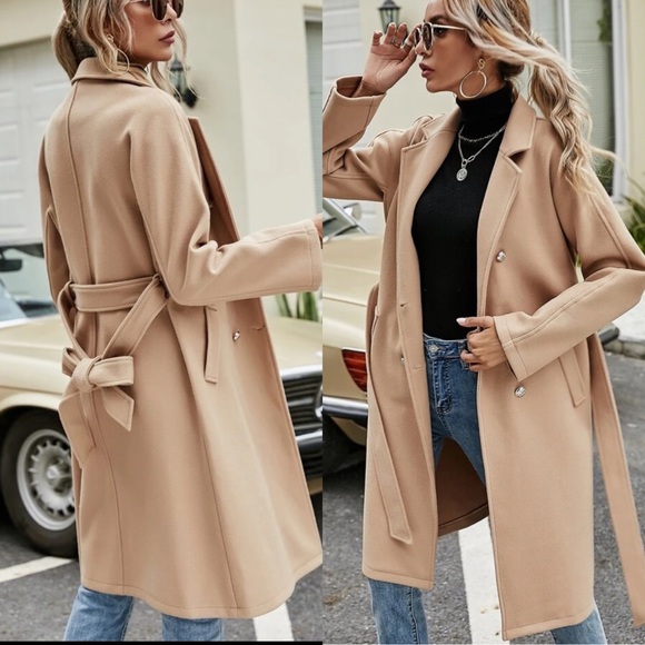 Jackets & Blazers - Camel peacoat long trench jacket tan brown buttons